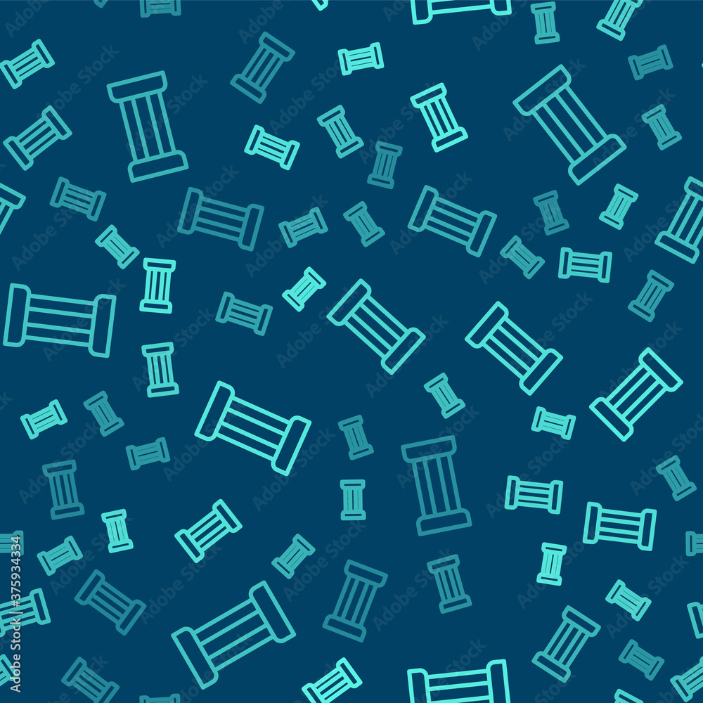 Green line Ancient column icon isolated seamless pattern on blue background. Vector. Green line Ancient column icon isolated seamless pattern on blue background. Vector.