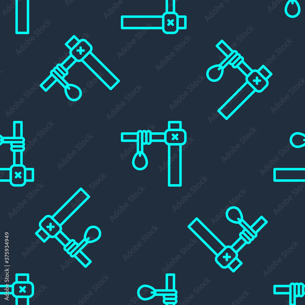 Green line Gallows rope loop hanging icon isolated seamless pattern on blue background. Rope tied into noose. Suicide, hanging or lynching. Vector. Green line Gallows rope loop hanging icon isolated seamless pattern on blue background. Rope tied into noose. Suicide, hanging or lynching. Vector.