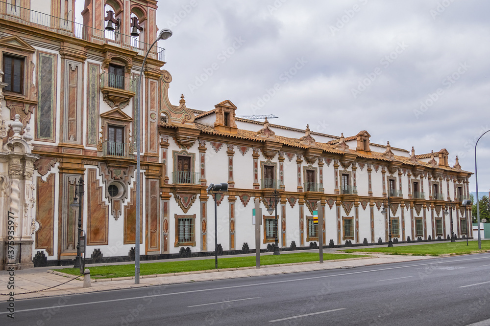 Fototapeta premium View of Baroque Palacio de la Merced in Cordoba Plaza de Colon. Palacio de la Merced built in XVIII century; it was monastery of Mercedarian monks. Andalusia, Cordoba, Spain.