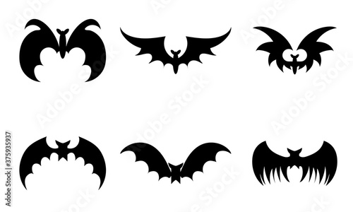 black silhouettes of bat with various type of wings