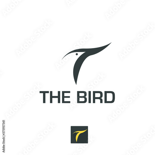modern bird logo with the negative space logo style with T  7  and bird