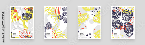 Abstract patterns for Placards, Posters, Flyers and Banner Designs. Colorful illustration. Lines, spots, shapes and scribbles. Decorative chaotic backdrop. Hand drawn texture, decor shapes.