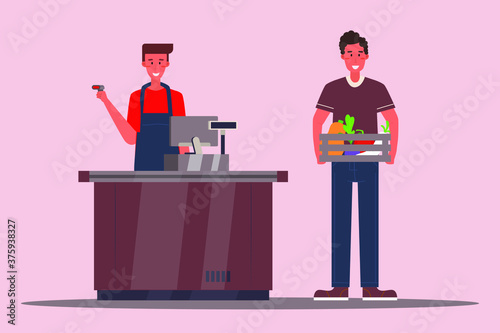 
Supermarket  business with  man on cashier 