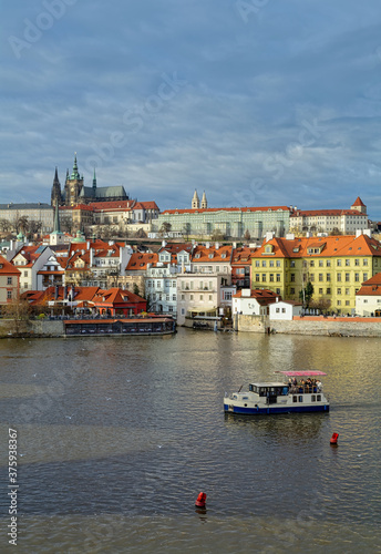 Mala Strana, also known as Lesser Town, and Prague Castle as seen from Charles Bridge in Prague, Czech Republic. 