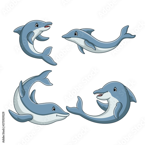 Dolphin cartoon collection set. Vector illustration