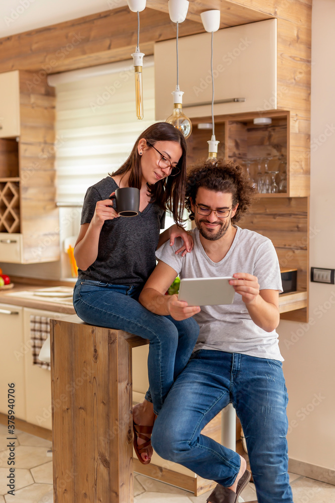 Couple relaxing at home in the morning Couple relaxing at home in the morning