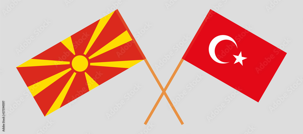 Crossed flags of North Macedonia and Turkey Crossed flags of North Macedonia and Turkey