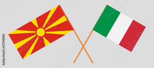 Crossed flags of North Macedonia and Italy