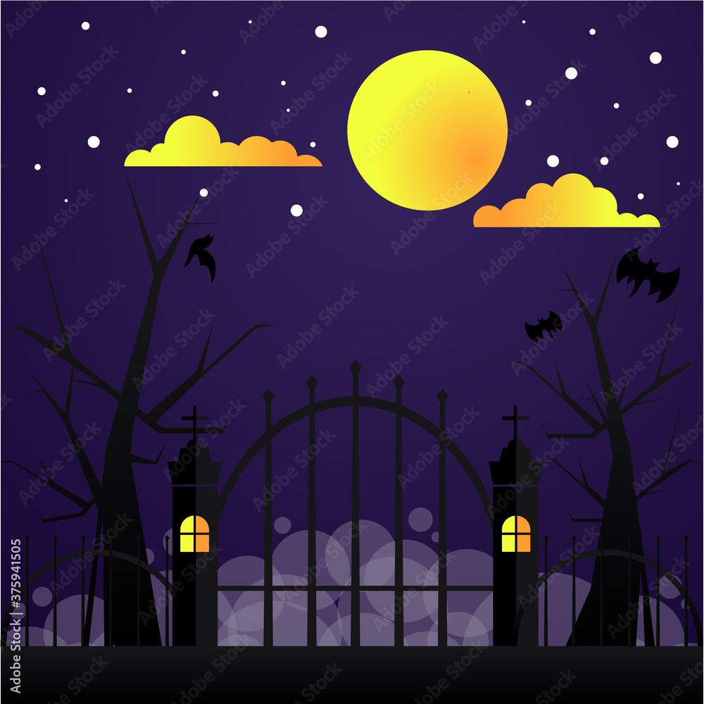 halloween vector background illustration of dark gate night