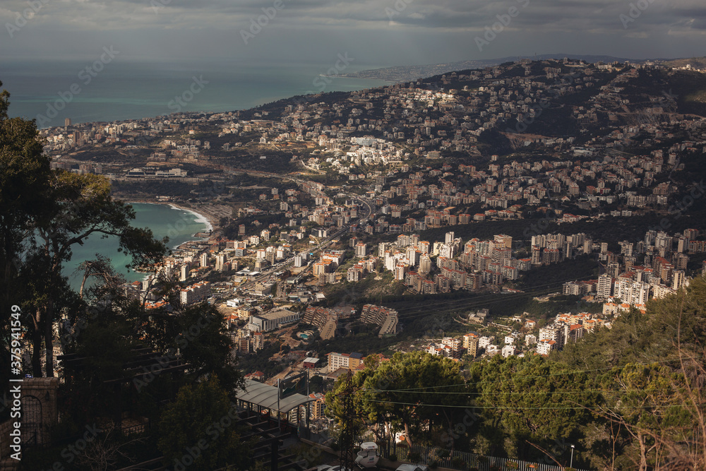 Beirut Panoramic View. Exposure of Beirut (Lebanon) from an high angle view at the sea and city
