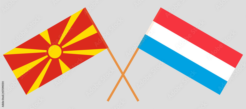 Crossed flags of North Macedonia and Luxembourg