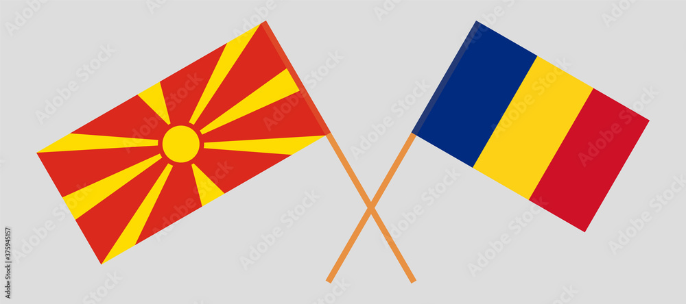 Crossed flags of North Macedonia and Romania