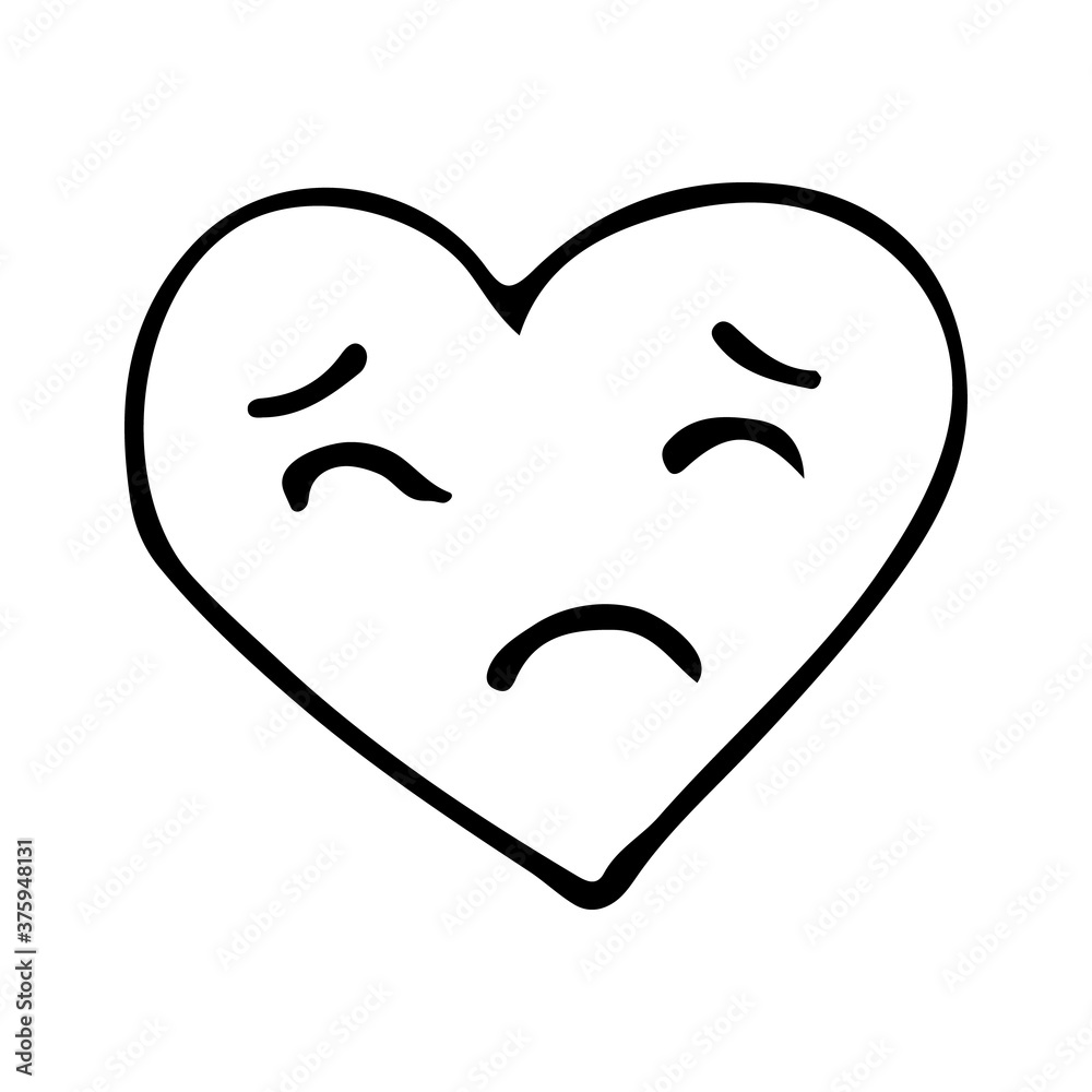 Doodle sad emoticon icon in hearth shape. Hand drawn sad emoticon icon in vector Doodle sad emoticon icon in hearth shape. Hand drawn sad emoticon icon in vector