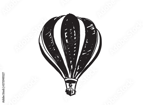 Hot air balloons flying. Hand drawn illustration	