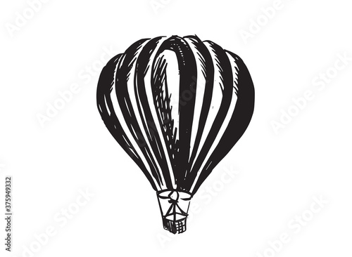 Hot air balloons flying. Hand drawn illustration	