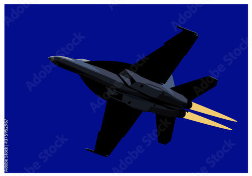 Boeing F-18E Super Hornet. Air power. Afterburner navy jet fighter. Vector image for illustration.