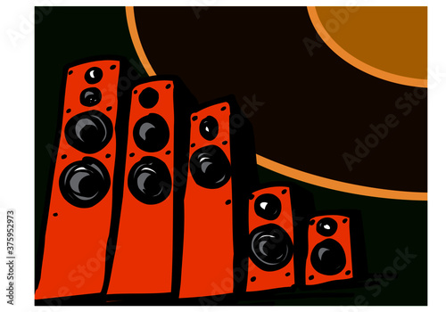 Music shop. A range of speaker systems for every taste. Vector image for illustration.