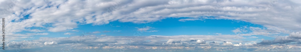 Fantastic clouds against blue sky, panorama