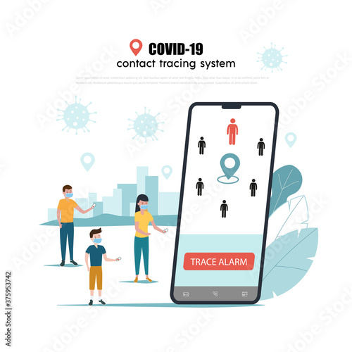 Covid-19 contact tracing system, mobile application to prevent spread virus. photo