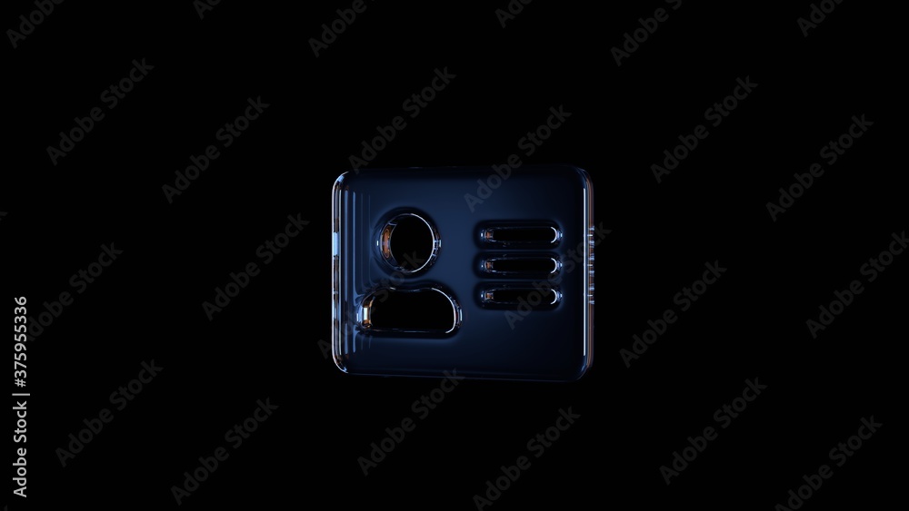 3d rendering glass symbol of address card isolated on black with reflection 3d rendering glass symbol of address card isolated on black with reflection