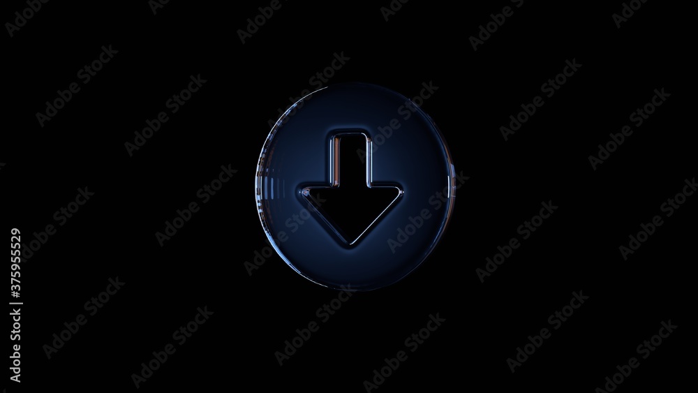 3d rendering glass symbol of down arrow in circle isolated on black with reflection 3d rendering glass symbol of down arrow in circle isolated on black with reflection