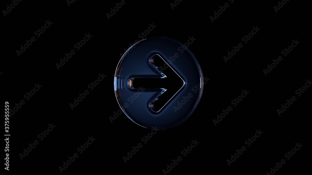 3d rendering glass symbol of right arrow in circle isolated on black with reflection 3d rendering glass symbol of right arrow in circle isolated on black with reflection