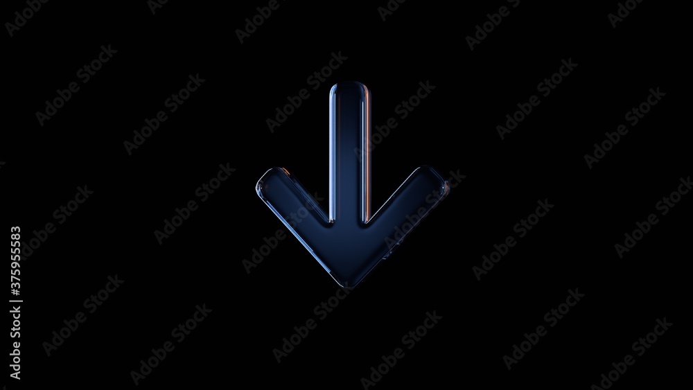 3d rendering glass symbol of arrow down isolated on black with reflection 3d rendering glass symbol of arrow down isolated on black with reflection