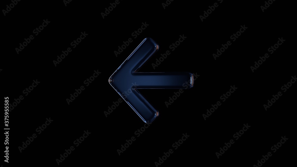 3d rendering glass symbol of arrow left isolated on black with reflection 3d rendering glass symbol of arrow left isolated on black with reflection