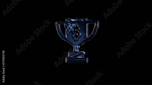 3d rendering glass symbol of cup award isolated on black with reflection