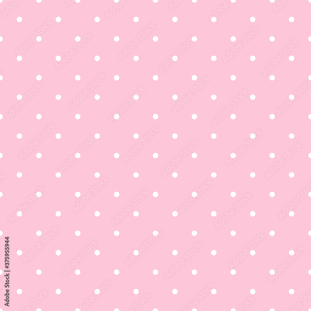 Seamless vector polka dot pattern. White little dots on pink background. Backdrop in lol doll style. Trendy background for decoration girl party