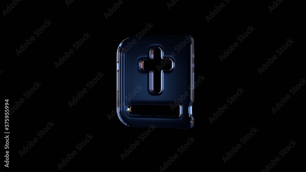 3d rendering glass symbol of bible isolated on black with reflection 3d rendering glass symbol of bible isolated on black with reflection