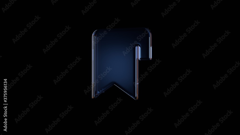 3d rendering glass symbol of bookmark isolated on black with reflection 3d rendering glass symbol of bookmark isolated on black with reflection