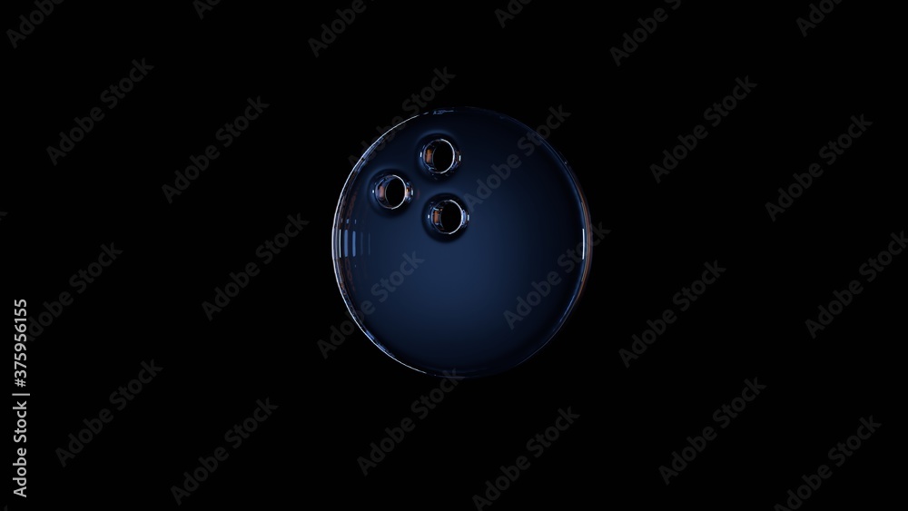 3d rendering glass symbol of bowling ball isolated on black with reflection 3d rendering glass symbol of bowling ball isolated on black with reflection