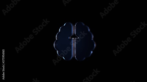3d rendering glass symbol of brain isolated on black with reflection