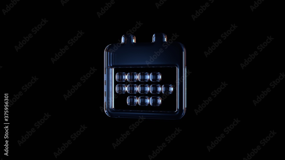 3d rendering glass symbol of calendar isolated on black with reflection 3d rendering glass symbol of calendar isolated on black with reflection