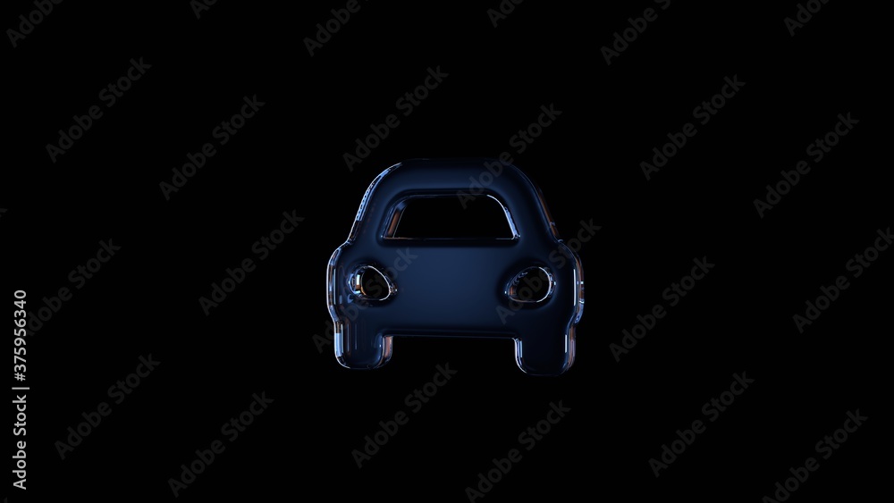 3d rendering glass symbol of sport car isolated on black with reflection