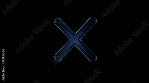 3d rendering glass symbol of cancel isolated on black with reflection