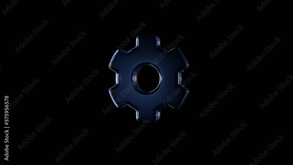 3d rendering glass symbol of cogwheel isolated on black with reflection 3d rendering glass symbol of cogwheel isolated on black with reflection