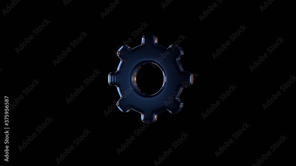 3d rendering glass symbol of cogwheel isolated on black with reflection 3d rendering glass symbol of cogwheel isolated on black with reflection