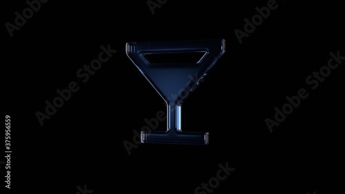 3d rendering glass symbol of cocktail glass isolated on black with reflection