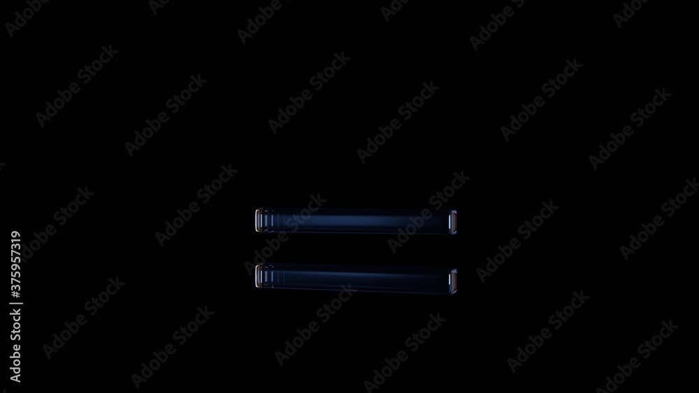 3d rendering glass symbol of equal isolated on black with reflection