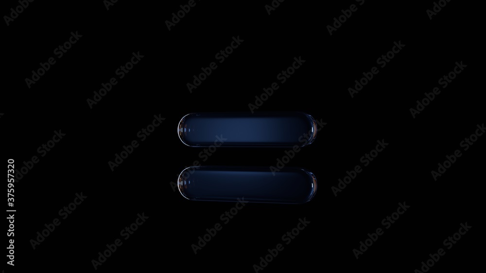 3d rendering glass symbol of equal isolated on black with reflection 3d rendering glass symbol of equal isolated on black with reflection