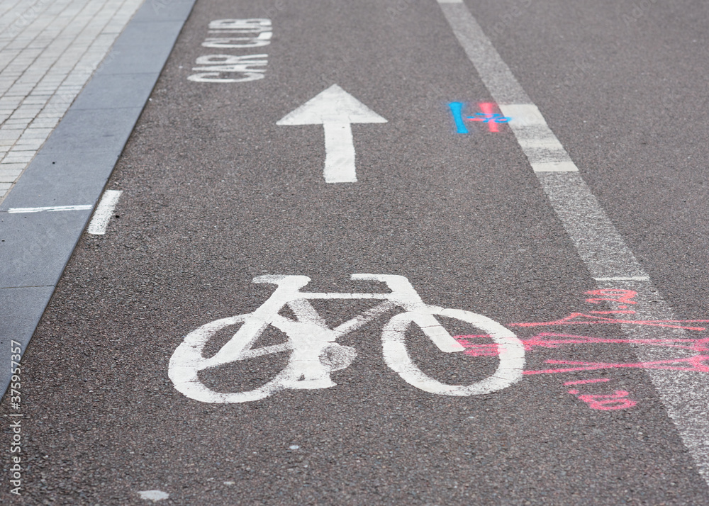 Fototapeta premium bicycle lane sign in a city and other road signs