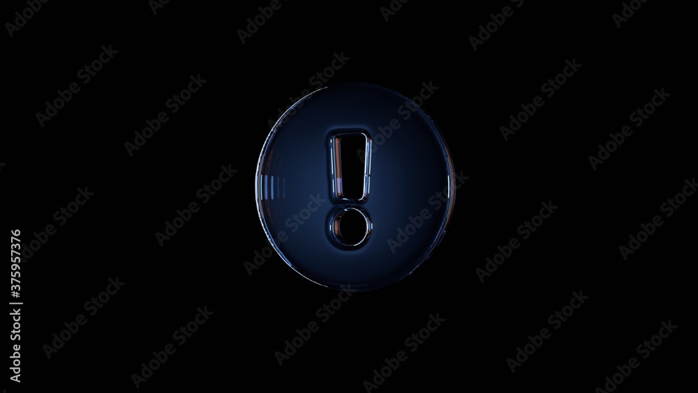3d rendering glass symbol of exclamation circle isolated on black with reflection 3d rendering glass symbol of exclamation circle isolated on black with reflection
