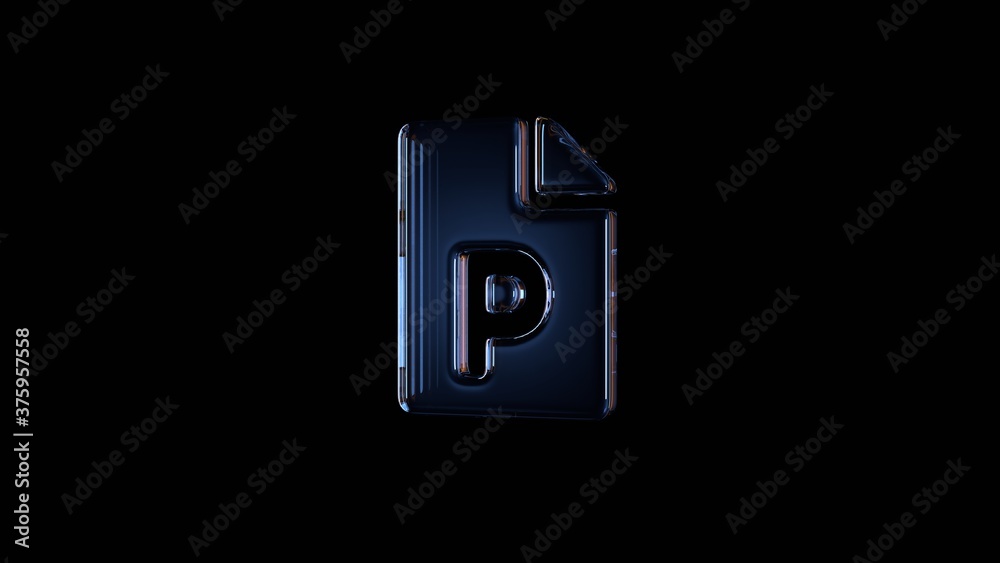 3d rendering glass symbol of file PowerPoint isolated on black with reflection 3d rendering glass symbol of file PowerPoint isolated on black with reflection