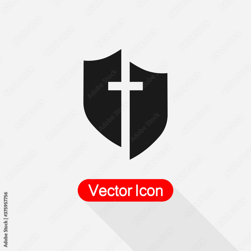 Fototapeta premium Christian Cross And Shield Of Faith Christian Church Icon Vector Illustration Eps10