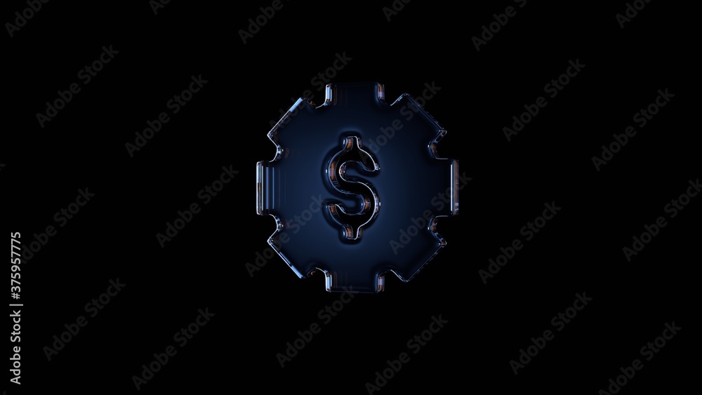 3d rendering glass symbol of gear isolated on black with reflection 3d rendering glass symbol of gear isolated on black with reflection