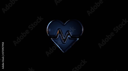 3d rendering glass symbol of heartbeat isolated on black with reflection