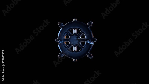 3d rendering glass symbol of helm isolated on black with reflection