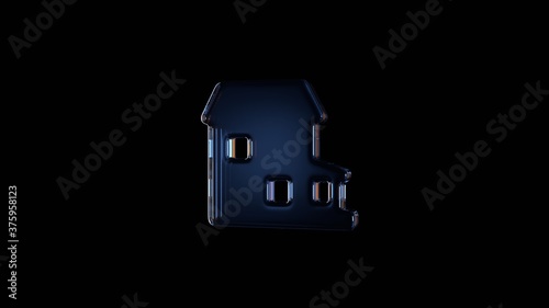 3d rendering glass symbol of house  isolated on black with reflection